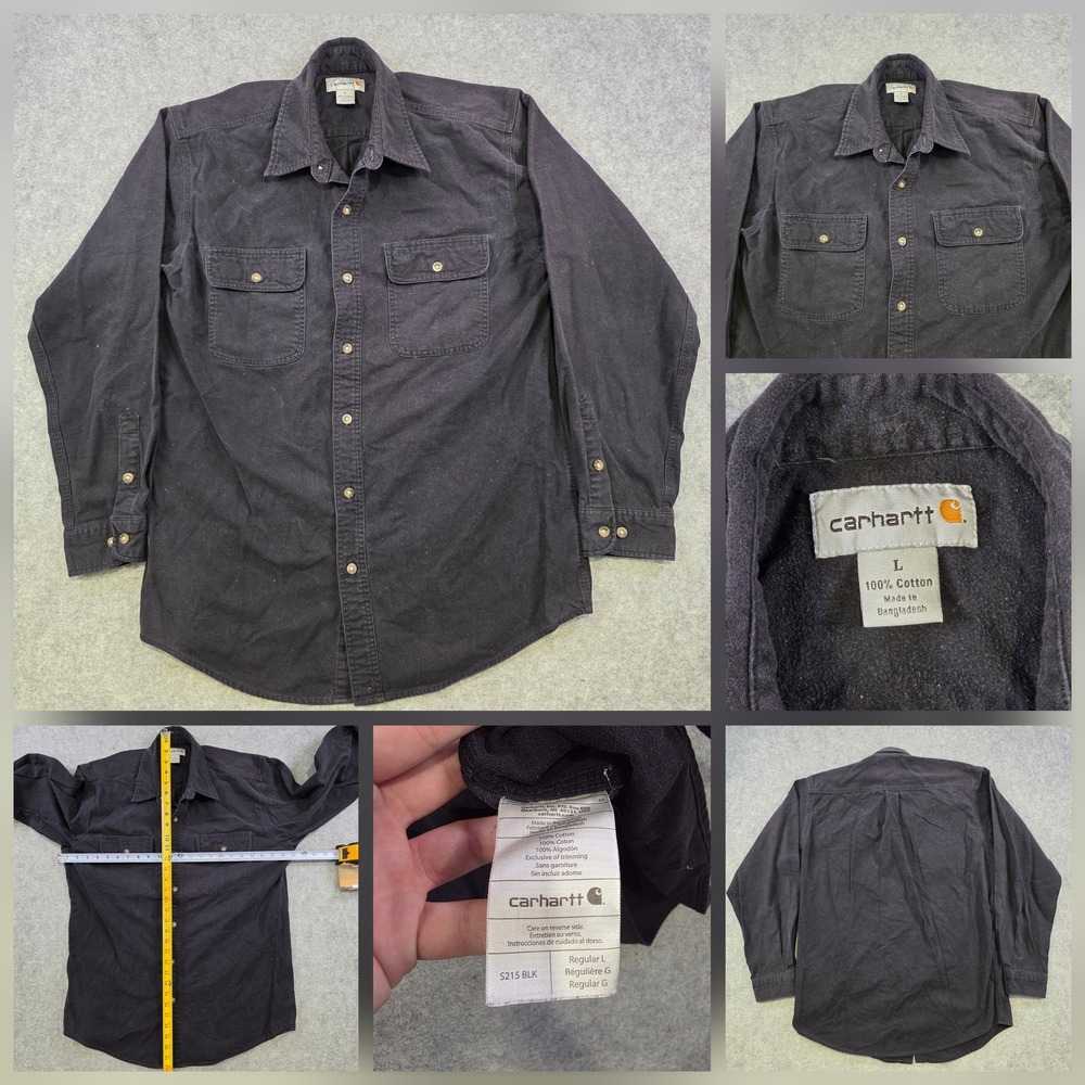 Carhartt Shirt Mens Large Black Canvas Long Sleeve Button Up Workwear S215 BLK